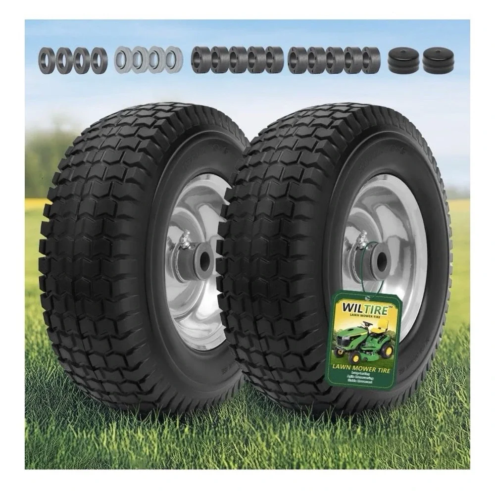 2 Pack 13X5.00-6 Flat Free Tire and Wheel Assembly, Solid Lawn Mower Front Tir